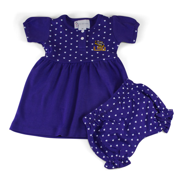 LSU Girl's Heart Dress with Bloomers  Two Feet Ahead