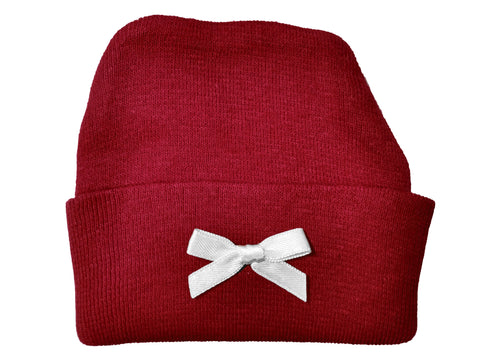 CRIMSON KNIT CAP WITH BOW