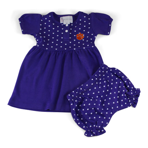 Two Feet Ahead - Clemson - Clemson State Girl's Heart Dress with Bloomers