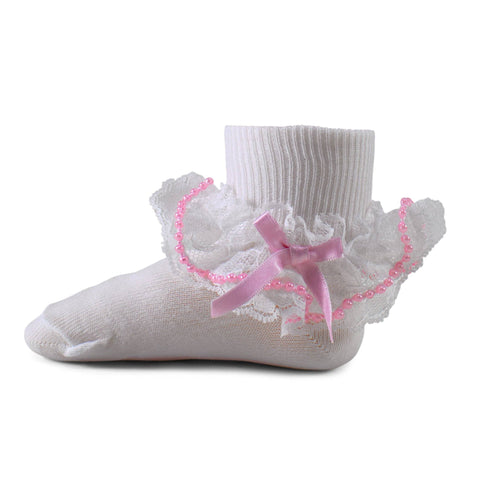 Two Feet Ahead - Socks - Vintage Girl's Ruffled Pearl Lace Anklet (1435)