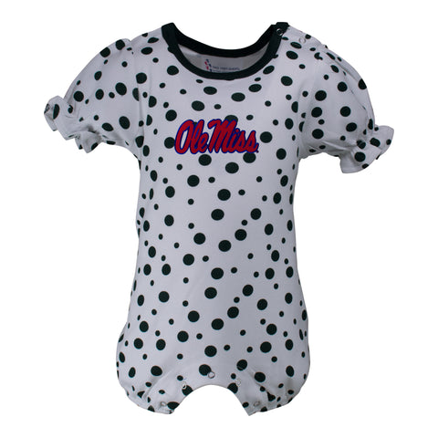 Two Feet Ahead - Ole Miss - Ole Miss Polka Dot Girl's Romper