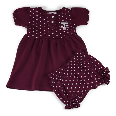 Two Feet Ahead - Texas A&M - Texas A&M Girl's Heart Dress with Bloomers
